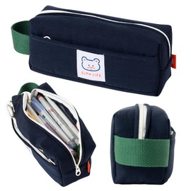 brunch brother Cotton Navy Blue Pencil Case, Large Capacity Pencil Pouch with Ample Storage, Simple Design Ideal Organizer for Students