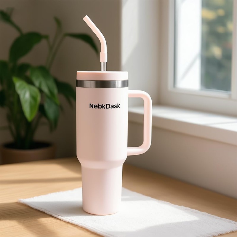 NebkDask 40 oz Water Bottle with Handle & Straw –