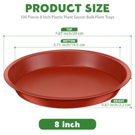 Domensi 100 Pcs Plastic Plant Saucer Bulk Plant Trays for Pots Sturdy Red Drip Trays for Flower Pots Drainage Tray for Indoor and Outdoor Water Drip (8 Inches)