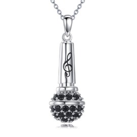 YAFEINI Microphone Necklace 925 Sterling Silver Microphone Charm Pendant Necklace Musical Instrument Jewelry Gifts for Women