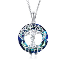 Tree of Life Necklace Women's Sterling Silver 925 Tree of Life Necklace Round Crystal Pendant Necklace Tree of Life Women Jewellery for Her Mum Girlfriend Girl Wife Mother's Day Gift Valentines