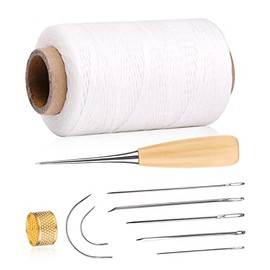 BAGERLA 273 Yards Leather Waxed Thread Sewing Kit Including Sewing Thread Needle Awl Thimble, Leather Sewing Upholstery Repair Kit for Leather Carpet Sofa Seat Shoe Sewing and Repair(White)