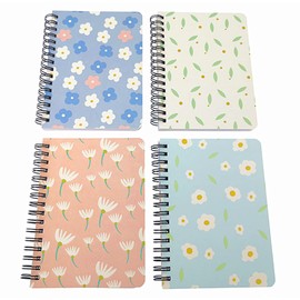 ALIMITOPIA 4 Pack Small Spiral Notepad Journal,Wirebound Ruled Sketch Book Notebook Diary Memo Planner,A6 Size(5.7X4.1) & 80 sheets (Flower B)