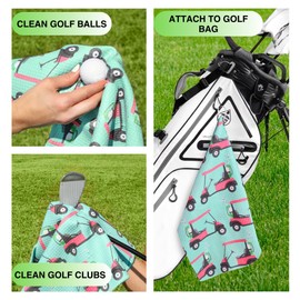 Playing It Forward Golf Cart Fun Golf Towel with Clip for Women and Men, Microfiber Waffle and Ball Towels, Set of 2