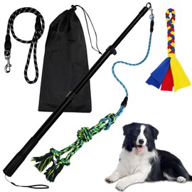 IAIGOGO Flirt Pole for Dogs, Pet Flirt Stick, Dog Teaser Wand Play Pole with Fleece Rope Lure Chewing Toy, Outdoor Dog Toys for Small Medium Large Dogs Puppy Chasing Training
