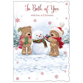 To Both of You Christmas Card - Santa Bears, Snowman & Red Foil 7x5.25"