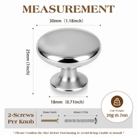 Syclishorn Pack of 12 Round Cabinet Knobs, Kitchen Knobs, Silver Polished Furniture Knobs with Screws, Modern Door Knob, Drawer Knob for Wardrobe, Drawers, 25 x 30 mm