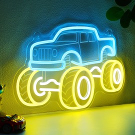 YuanDian Monster Truck Neon Sign, Neon Lights for Bedroom Gamer Room Wall Decor, Gift Ideas for Teen Boys Nephew Son Grandson