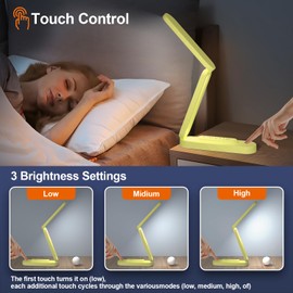 Giryuhd LED Desk Lamp for Office Home & Battery Operated Lamp Rechargeable Lamp Foldable & Portable Light, LED Desk Light Strip, 3 Brightness Dimmable Small Desk Lamp Reading Lamp (Yellow)