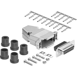 CompuCablePlusUSA.com Best Crimp on Connector DIY Kit Includes D-Sub Connector, Crimp Pins, Metal Hood, Grommet, and Screws. (DB15, Female)