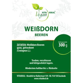 VITA IDEAL Vegan® WEIßDORN - Beeren 3x 300g getrocknet - Crataegi fructus - Weißdornfrüchte - WEIßDORNBEEREN - Weissdornbeeren Kräuter Tee & Aufguss, ohne Zusatzstoffe.