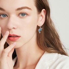 KZX Shark Earrings 925 Sterling Silver Shark Abalone Shell Dangle Earrings Shark Drop Earrings Ocean Shark Jewelry Shark Gifts for Woman Mom