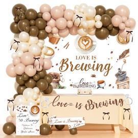 Costova Love Is Brewing Bridal Shower Decorations – 83 PCs Tini Bit Older Party Supplies with Balloon Garland Arch, Cake Topper, Banner, Backdrop, Brown Ribbon Sash, Poster