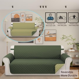 Luxshare Home Reversible Sofa Covers Couch Cover Furniture Protector for Dogs Elastic Straps Water Resistant(Sofa,Huntergreen/Sage)