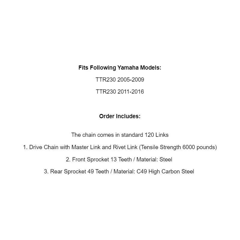 Yamaha Drive Chain & Sprockets Kit for Yamaha TTR230 TT-R230