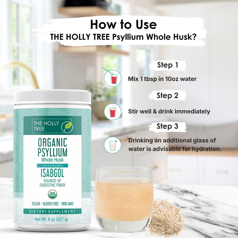 THE HOLLY TREE Psyllium Husk Powder Organic 8 oz -