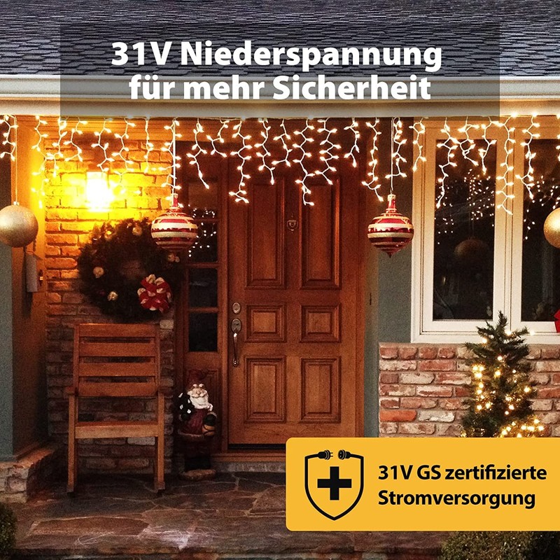 SALCAR LED Eisregen Lichterkette Außen 10m, Lichtervorhang Fenster Weihnachten Innen