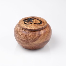 Handcrafted Small Pet Urn for Ashes – Mango Wood Memorial Keepsake for Dog or Cat – Paw & Heart Design – Holds up to 6 lbs – Mini Cremation Urn Box