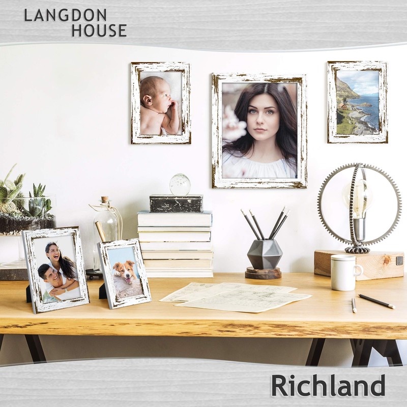 Langdon House 8x10 Picture Frames (Distressed White, 3 Pack) Farmhouse