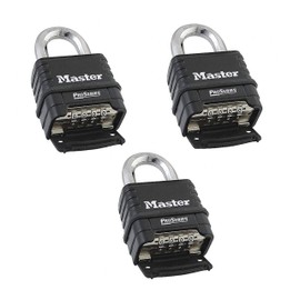 MasterLock 1178D Combination Padlock, Die Cast Body, 3 Pack Black/Silver (Keyed Different)