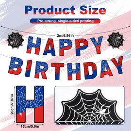 Spider Birthday Decorations, Pre-Strung Spider Theme Happy Birthday Banner Sign Cartoon Movie Hanging Bunting Garland for Boys Kids Birthday Party Baby Shower Decor Supplies