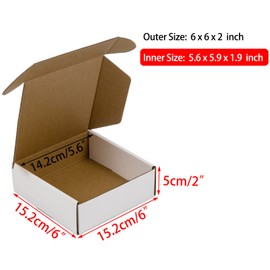 Sodissa 6x6x2 Inches Shipping Boxes Pack of 25, White Corrugated Cardboard Boxes for Small Bussiness