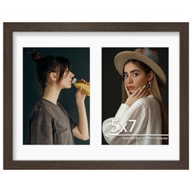DUENPY 8.5x11 Double 5x7 Picture Frame Double Picture Frame Displays Two 5x7 inch Photos Available Horizontal Wall Mounting Display and Vertical Walnut