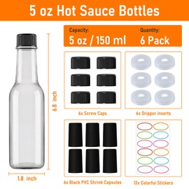 STARSIDE 5 oz Hot Sauce Bottles 6 Pack,Empty Pepper Sauce Bottles,Clear Glass Woozy Bottles with Leak Proof Black Screw Cap,150ml Empty Wine Bottles