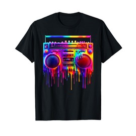 Dripping Paint Boombox Old School 80s Music Hip Hop T-Shirt