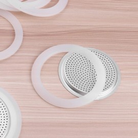 3Pcs White Replacement Silica Gel Gaskets and Aluminum Filters for Moka Pot Coffee Bottle Reusable Coffee Filters