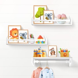 comfoyar Floating Nursery Shelves for Wall, Set of 3 Wall Bookshelf for Kids, Hanging Book Shelf for Boys Girls Baby, Decoration for Bedroom Kitchen Bathroom Playroom, White