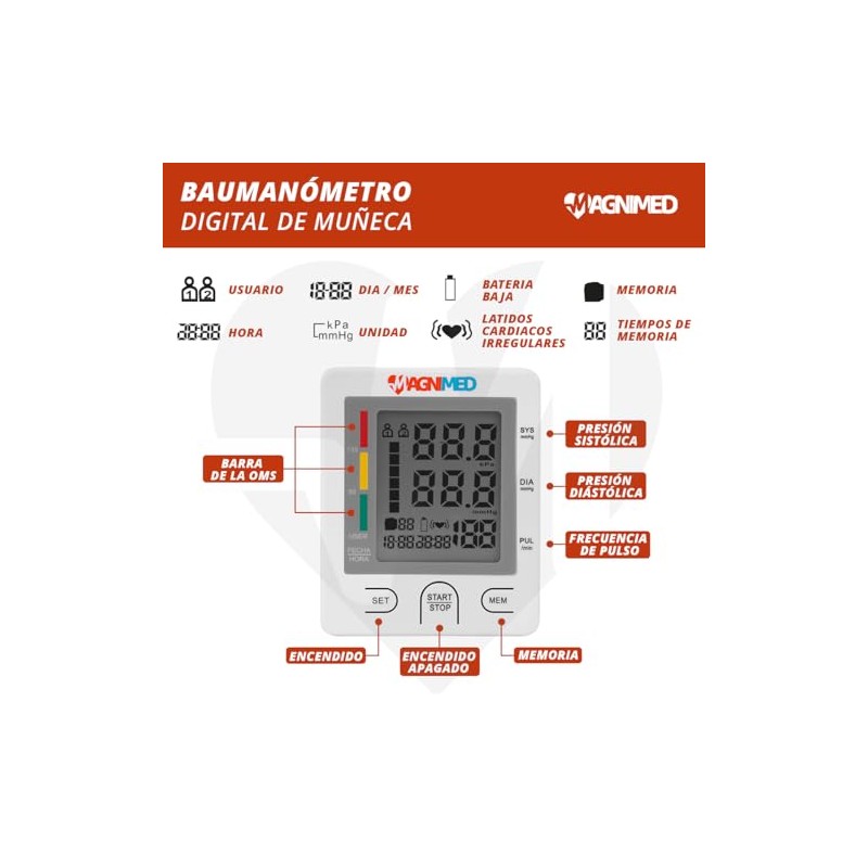 Baumanómetro digital de muñeca - Apagado automático, incluye estuche