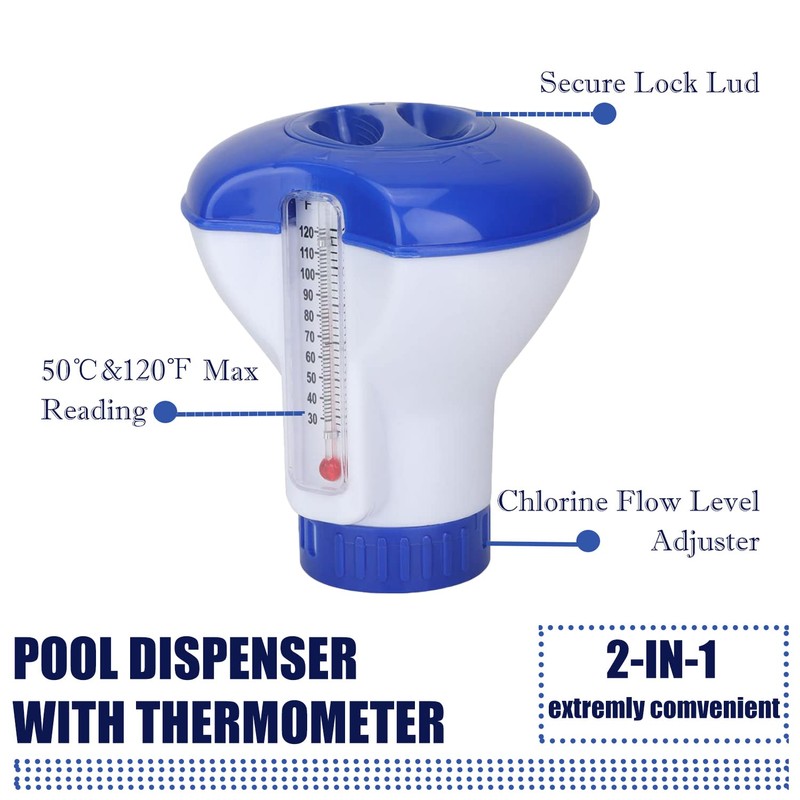 Soap Dispensers Floating Swimming Pool Chemical Chlorine Dispenser with Thermometer