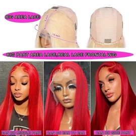 Red Lace Front Wigs Human Hair Straight 13x4 HD Transparent Hot Red Lace Front Wig Human Hair Wear and Go Glueless Red Wigs Pre Plucked with Baby Hair 24 Inch Burgundy Colored Wigs For Black Women