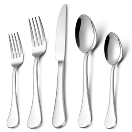 LIANYU 30-Piece 18/10 Flatware Set, Stainless Steel Fancy Silverware Cutlery Set for 6, Tableware Eating Utensils Set for Restaurant Wedding, Dishwasher Safe, Mirror Polished