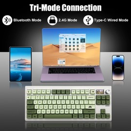 ZMX GMK87 Keyboard Barebones Kit,Gasket Mount Hot Swap PCB Triple Mode BT5.0/2.4G/Type-C Wireless Mechanical Keyboard with Knob VIA-Programmable Custom TFT-Screen RGB Keyboard DIY Kit(White)
