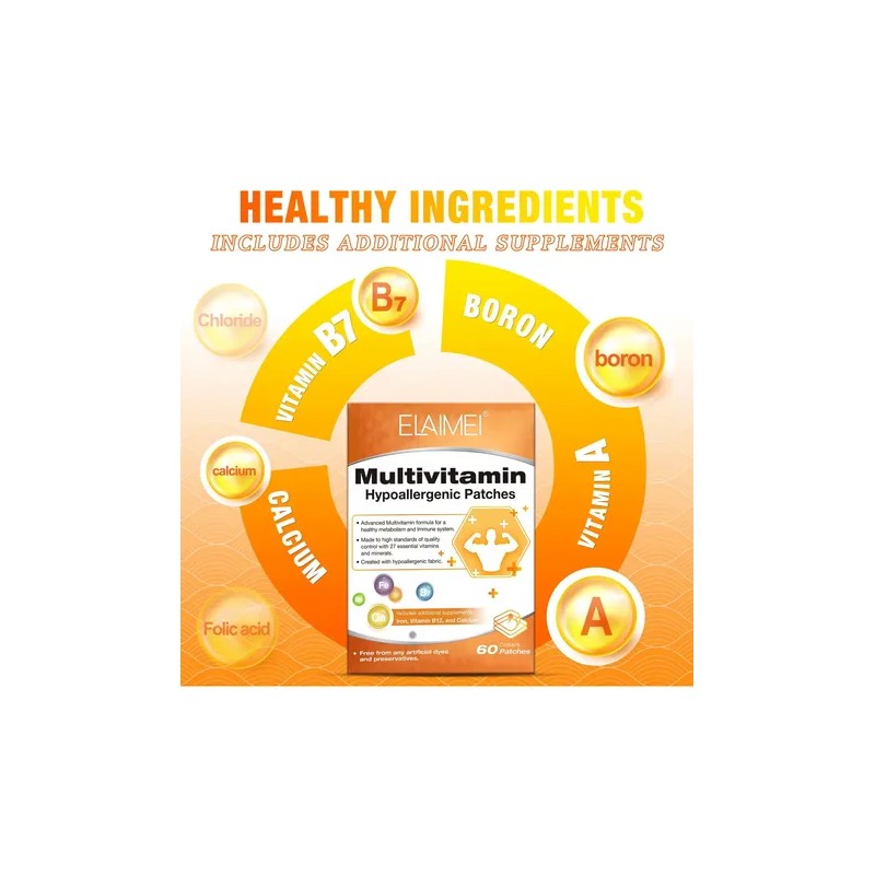 60 Parches Multivitaminas Liberacion Prolongada Piel Cabello