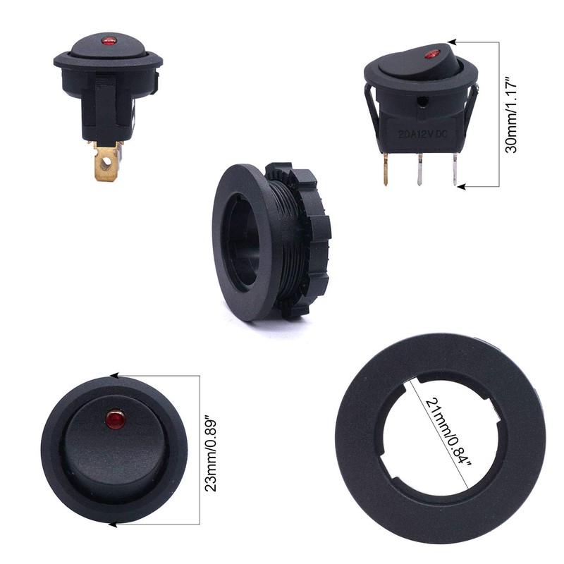 weideer 12V Round Rocker Switch with Shell Red LED Light