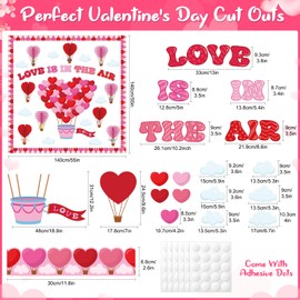 112Pcs Valentine's Day Classroom Bulletin Board Decorations - Love is in The Air Red Pink Love Heart Clouds Cutouts Hot Air Balloons Honeycombs Trims Sets for Classroom School Weeding Party Supplies