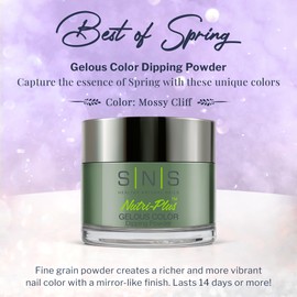 SNS Healthy Natural Nails SNS Nail Dip Powder, Gelous Color Dipping Powder - Mossy Cliff (Green, Shimmer), BOS10 - Long-Lasting Acrylic Nail Color & Polish Lasts 14 Days - Low-Odor & No UV Lamp Required - 1 oz