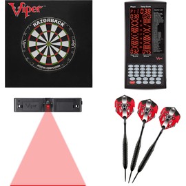 Viper Razorback Sisal/Bristle Dartboard with 22 Gram Steel Tip Darts, Laser Dart Throwline, Square Wall Defender & Pro Score Digital Scoreboard, Black