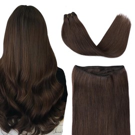 SURNEL Sew in Weft Hair Extensions Human Hair Double Weft 22 inch Hair Weft Bundles Remy Human Hair Sew in Hair Extensions Color 2 Darkest Brown 100G(W#2,22)