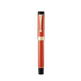 (Jinhao) Jinhao 100 Classic Fountain Pen Bent Nib, Orange Red Celluloid, Brush Feel, Fine to Bold Size, Pen Case Set