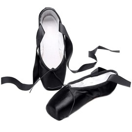 BININBOX - Zapatos de lona para niña, con punta de satén profesional, Negro -, 18.5 MX Niño pequeño