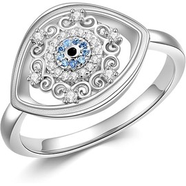 AXELUNA Evil Eye Rings 925 Sterling Silver Zircon Rings Statement Ring Jewellery Mother's Day Gift for Women (Ring Size 7), Sterling Silver