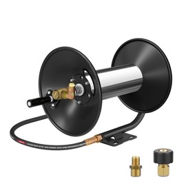 Pressure Washer Hose Reel 100 Ft, 3/8" Heavy Duty Retractable Pressure Washer Reel with Hand Crank, 4000 Psi Power Washer Hose Reel, Swivel Arm and Mounting Bracket