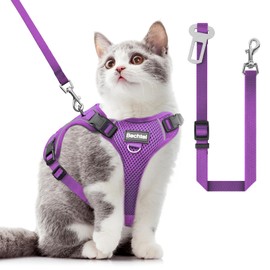 Cat Harness and Leash for Walking, The Upgrade Can be Adjusted in Four Directions and Breathable Cat Harness for Anti Escape That can be Fitted and Positioned, Reflective Strips Harness, Purple,XS