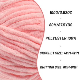 Chunky Chenille Yarn for Crocheting, Baby Yarn for Crocheting Soft Blanket, 87.4 yds /3.5 oz Crochet Yarn, Bulky 5 Amigurumi Yarns, Fluffy Velvet Yarns for Knitting Crafts (Pink)