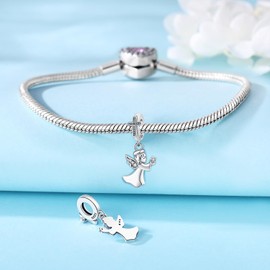 CYCUFF 925 Sterling Silver Charms Suitable for Charm Necklaces, Bracelet Pendants Beads Jewellery Gift for Women Family Friends (Angel Cross Charm)
