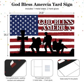 Pinkunn Memorial Day Decorations Outdoor Sign Large 25 x 16 Inch 4th of July Yard Signs with H Stake Patriotic Flag God Bless American Decor for Independence Day Lawn Garden, Red White Blue